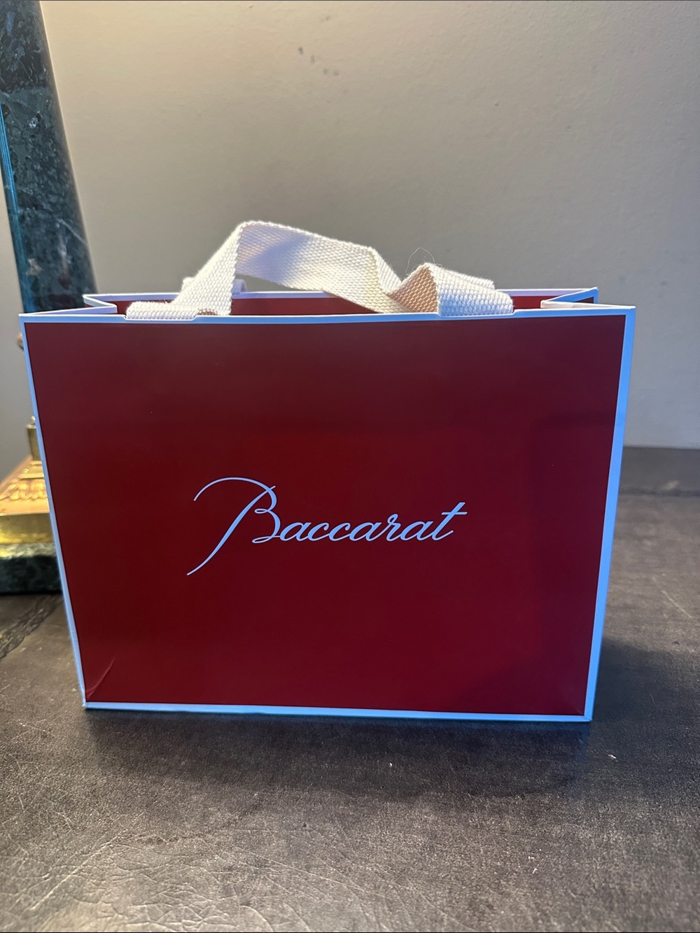Baccarat Red Gift Bag with White Script and Handles